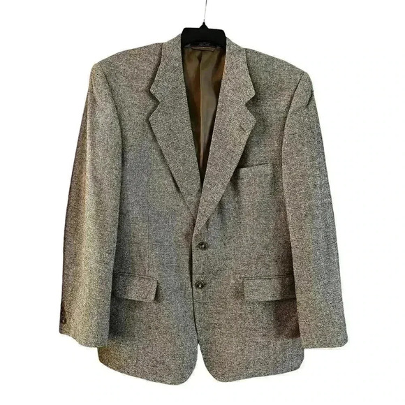 Barrington 100% SILK Tweed Sport Coat Blazer Jacket 2 Bttn Brown White Black 42R - Picture 1 of 8